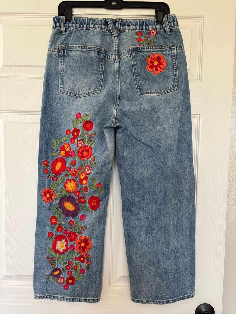 NWPT Oli & Hali Light Blue Wide-leg embroidered drop waist jeans - Picture 3 of 8